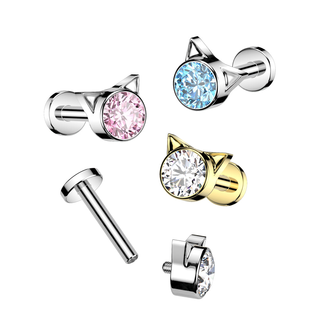 Labret 1,2mm, Titanium Mini Secret Kitty – pieni kissanpääkoristeinen titaanikoru (kulta)