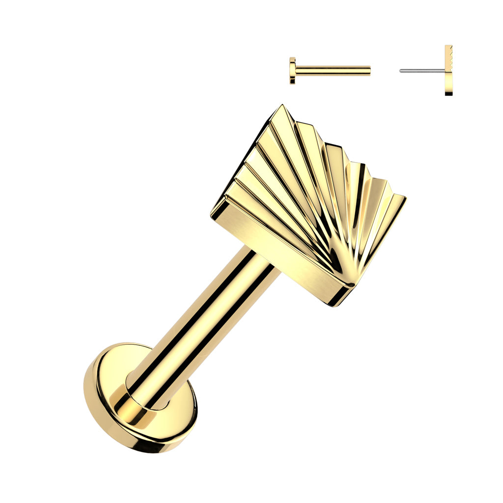Labret 1.2mm, Titanium Cut Square – low profile diamond-cut titanium jewelry (gold, push-in)