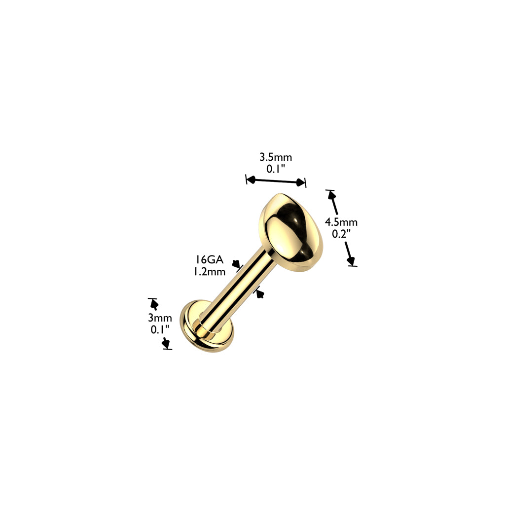 Labret 1,2mm, Titanium Dew Point – pisaranmuotoinen titaanikoru (kulta)
