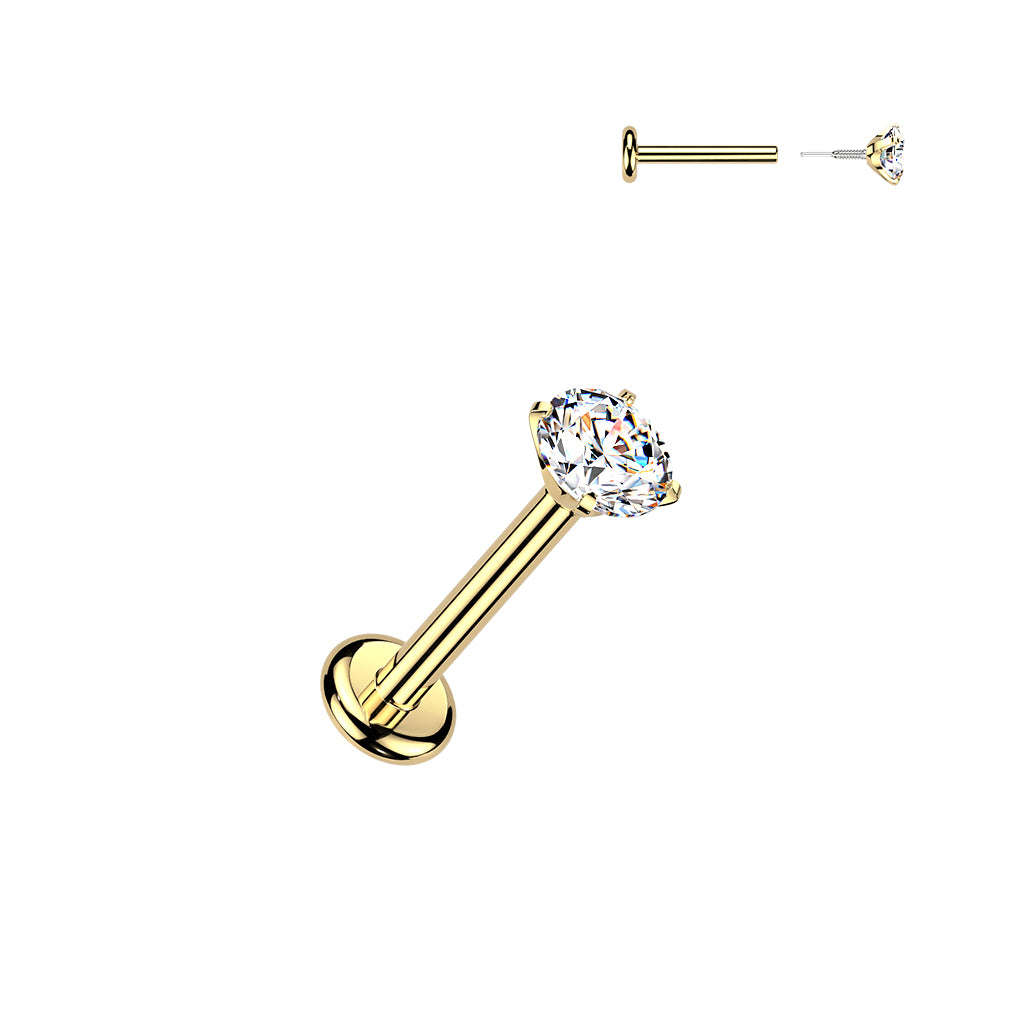 Titaanilabret 0,8mm, Petite Spark Classic – pyöreä kristalli (kulta, sisäkierre)