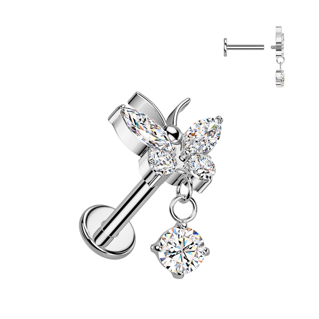 Labret 1,2mm, Titanium Flutter Drop – perhoskoristeinen titaanikoru (hopea)