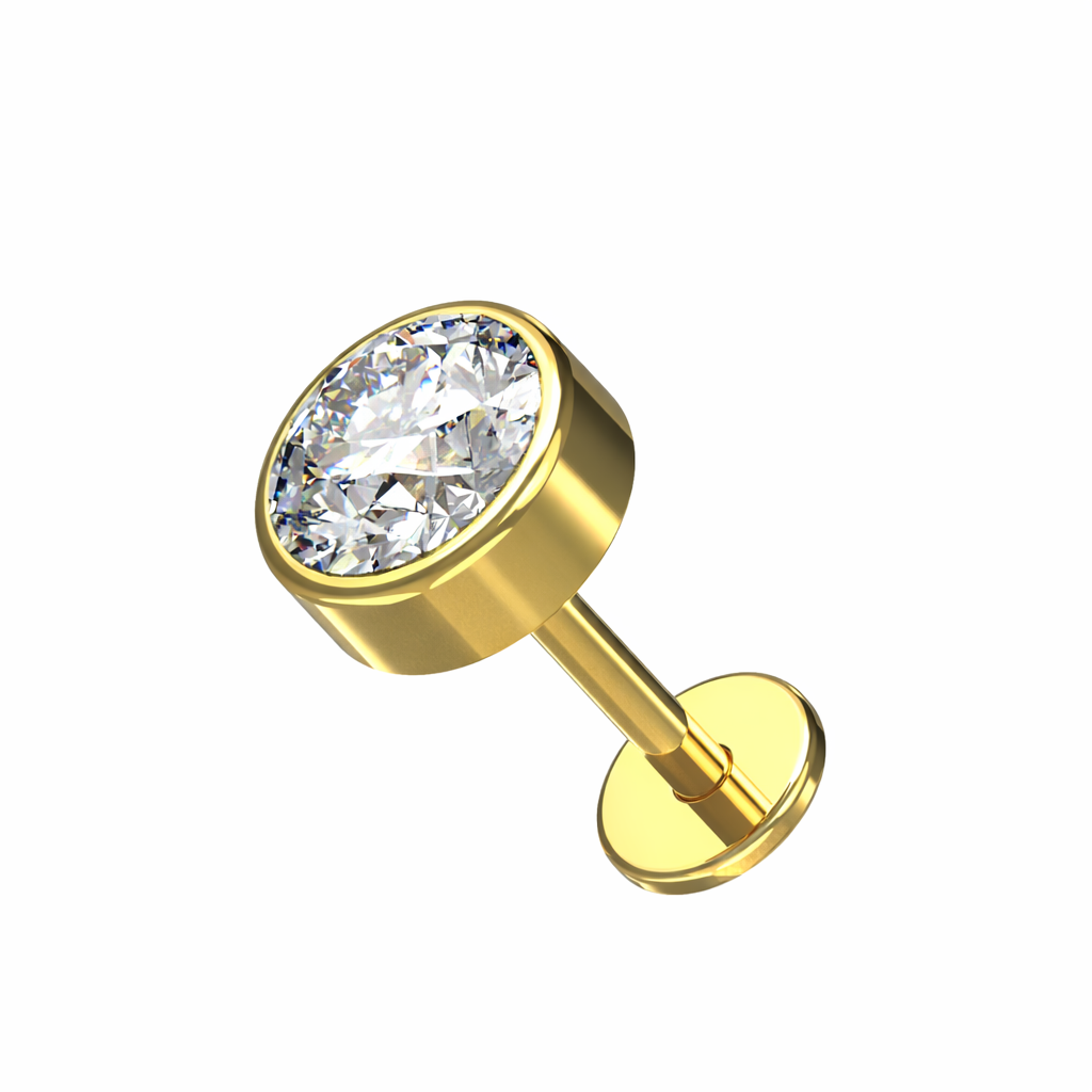 Titanium labret 1.2mm, Titanium Bold Spark 5mm – round crystal labret (gold, push in)