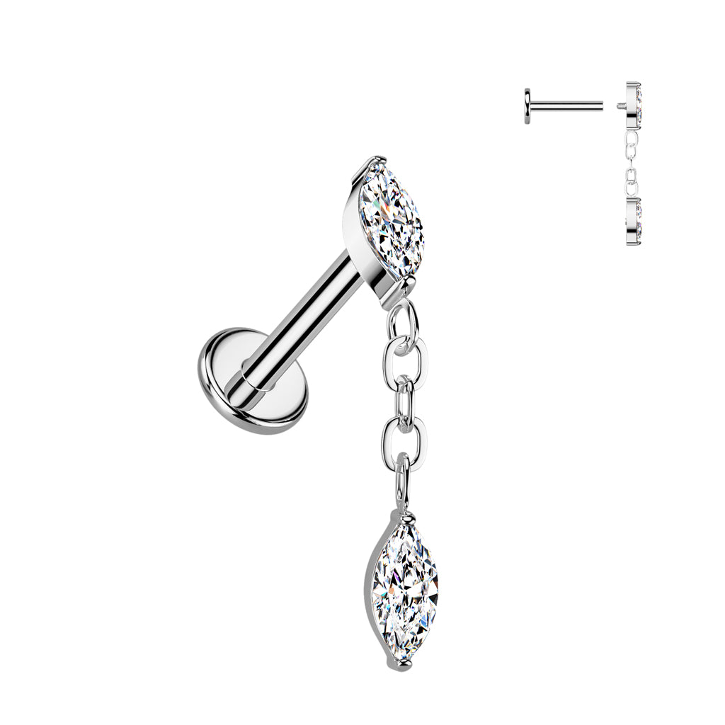 Labret 1,2mm, Titanium Crystal Drift – roikkuva kristallikoristeinen titaanikoru (hopea)