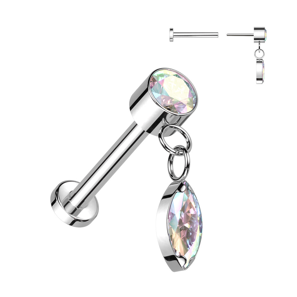 Titanium labret 1mm, Push in Labret dangling decoration, AB crystal