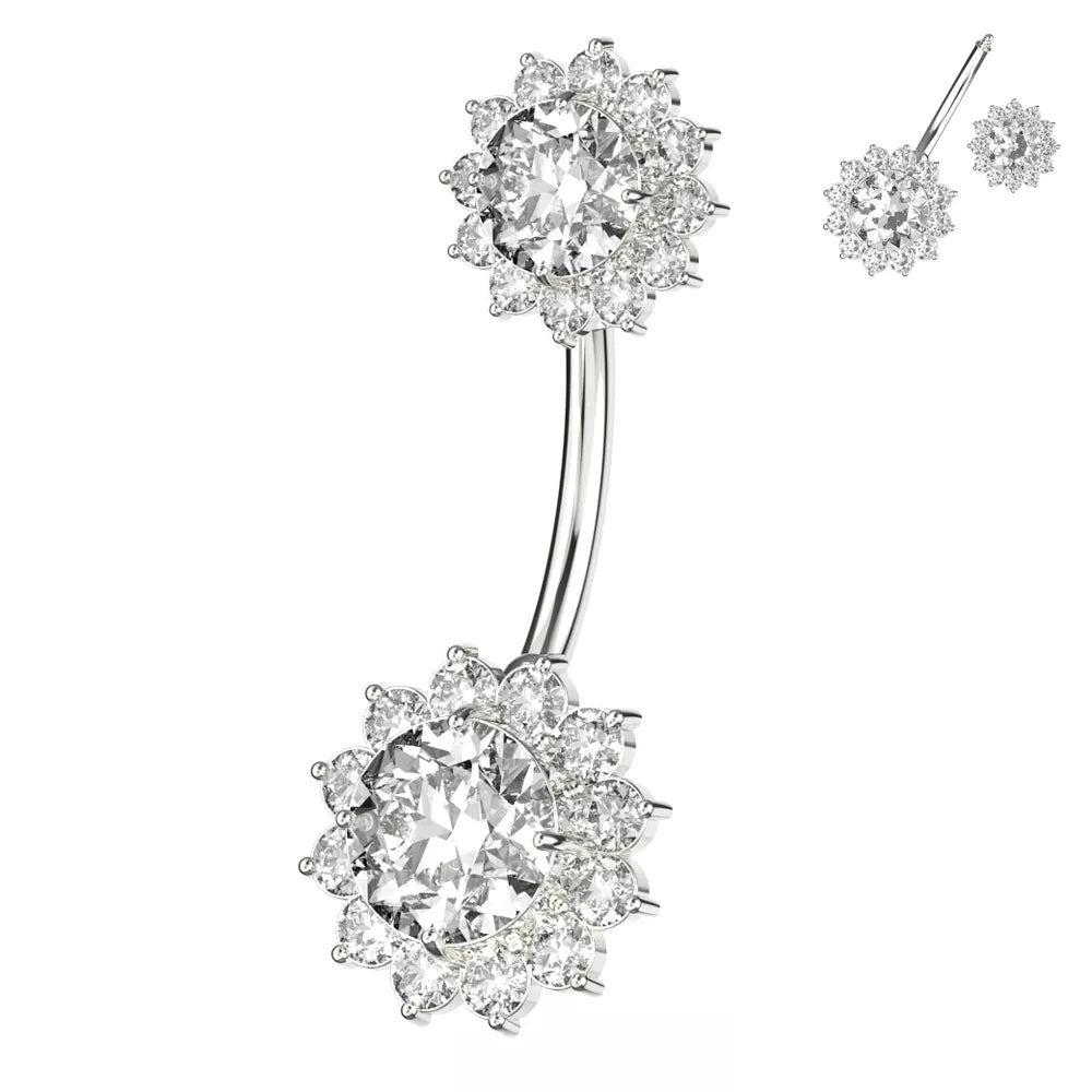 Titanium navel ring, Roselie – romantic navel ring with clear stones