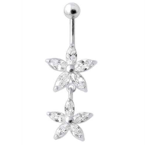 Titanium nose ring, Kinsley clear dangling flower nose ring
