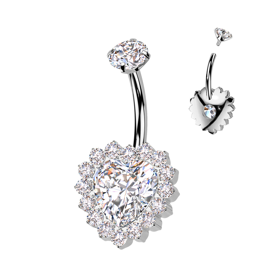 Titanium navel ring, Sweetheart crystal navel ring with heart (clear)