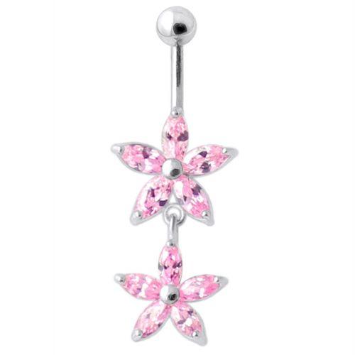 Titanium nose ring, Kinsley pink dangling flower nose ring