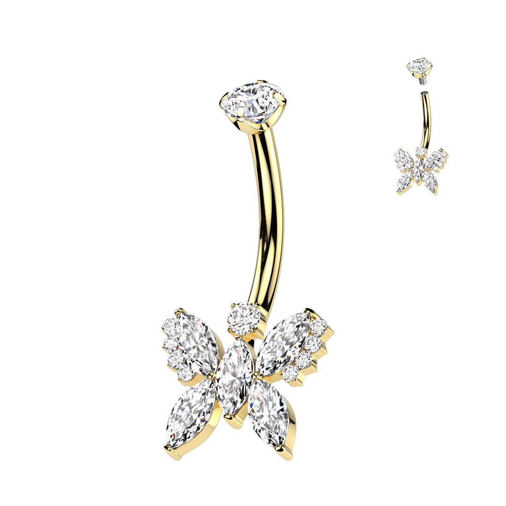 Titanium navel ring, Butterfly Glow – golden butterfly