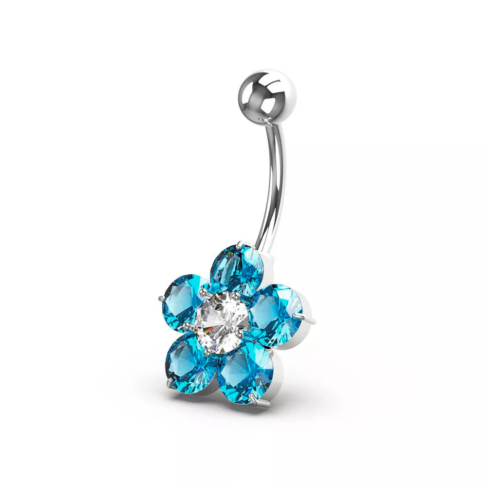 Titanium navel ring, Zoe - small turquoise flower navel ring