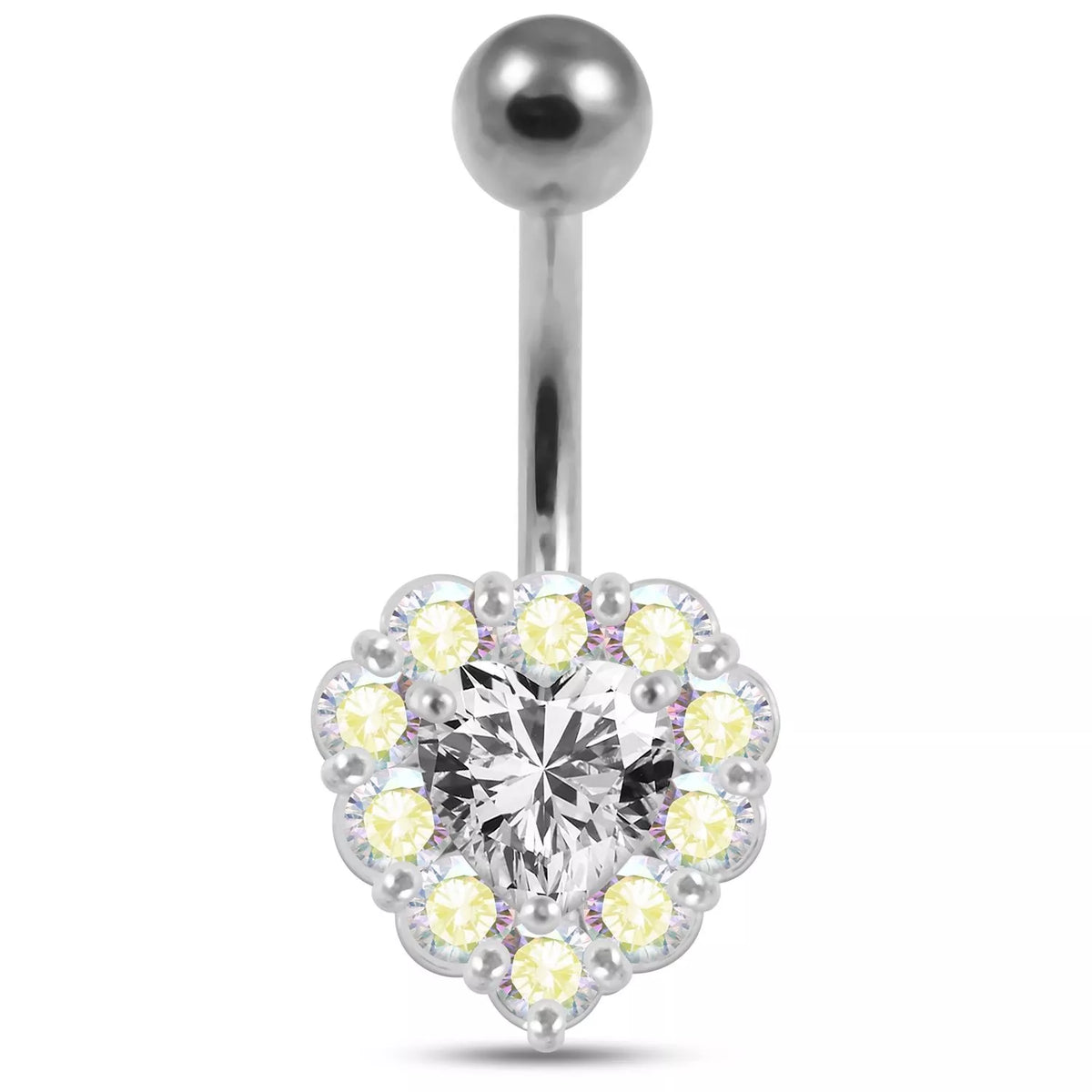 Titanium navel necklace, Amelia -aurora borealis heart navel necklace