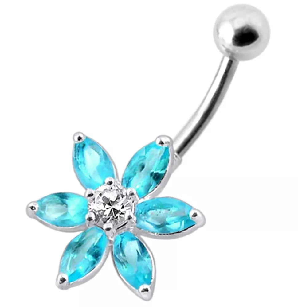 Titanium navel necklace, Jennifer – turquoise crystal flower