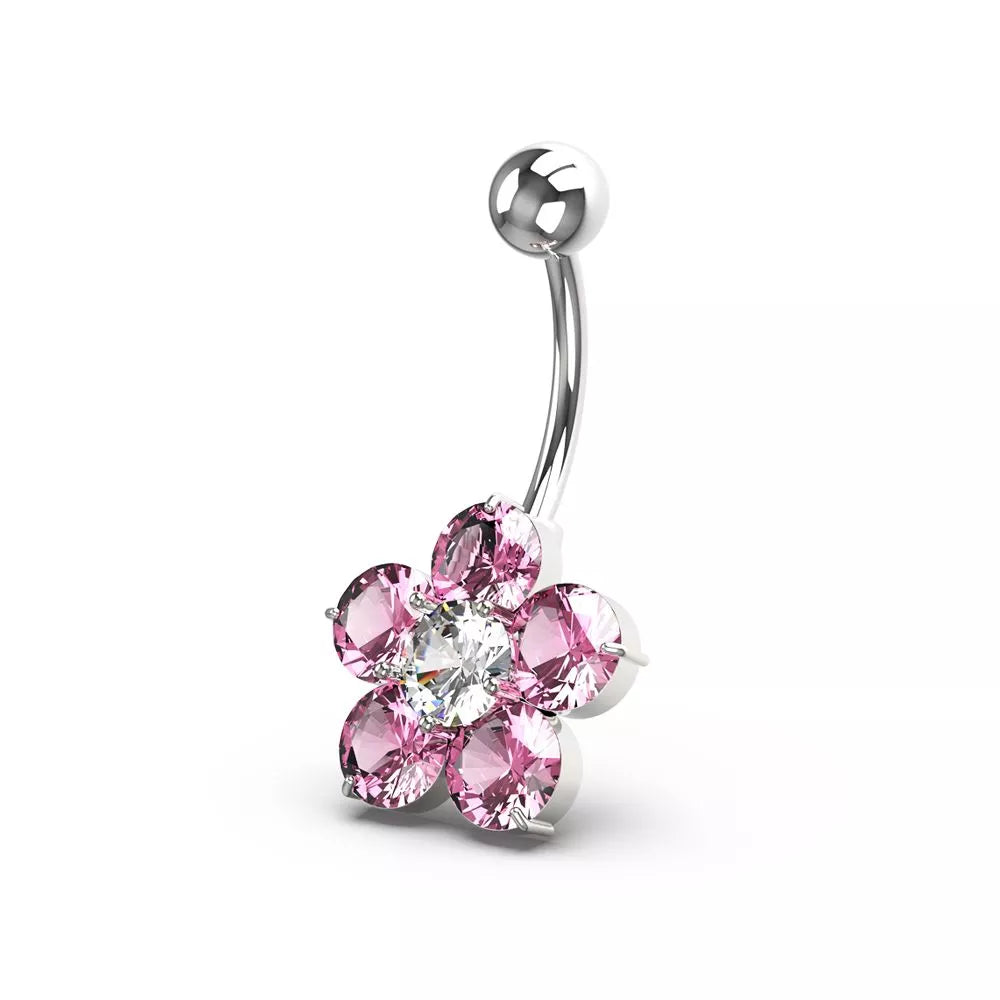 Titanium navel ring, Zoe - small pink flower navel ring