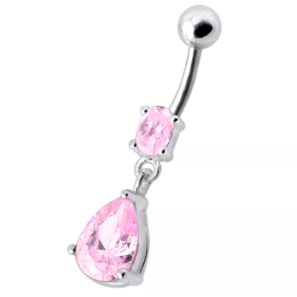 Titanium navel ring, Alexis - graceful dangling pink teardrop navel ring
