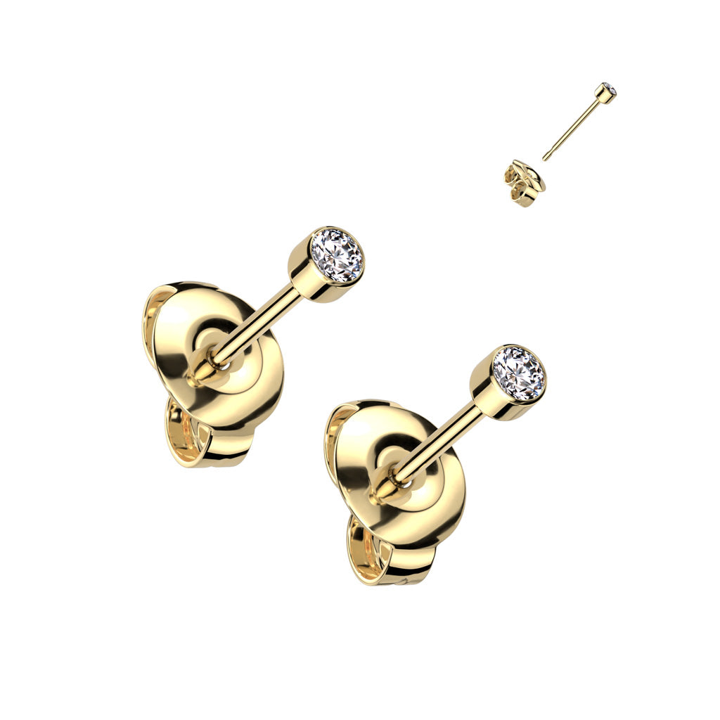 Titanium Stud Earrings, Round Titanium Cubic Zirconia (gold)
