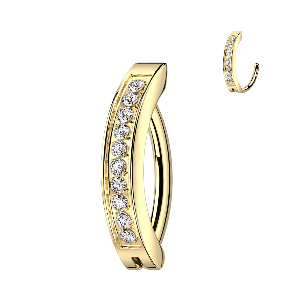 Titanium navel ring, Valora – golden clicker with clear crystals