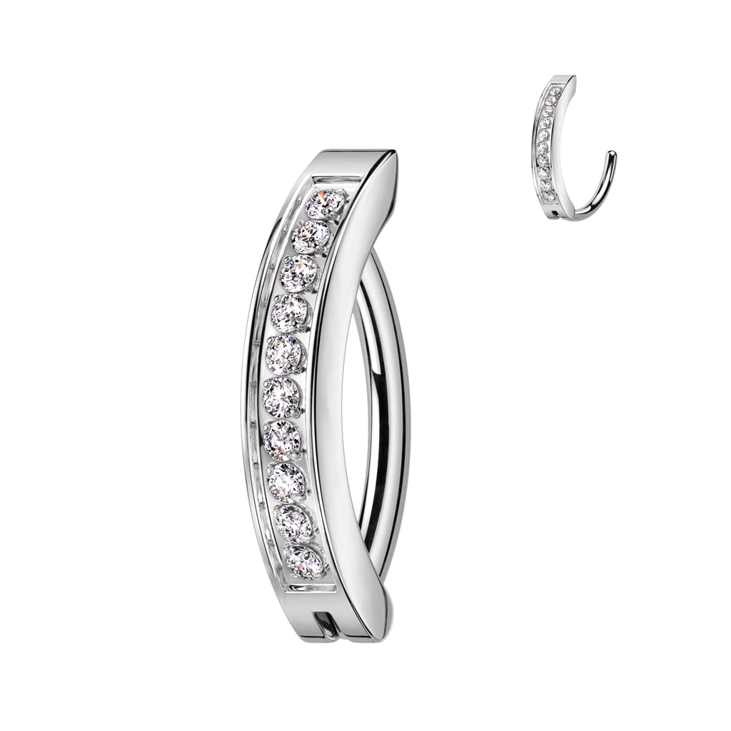 Titanium navel ring, Valora – silver clicker with clear crystals