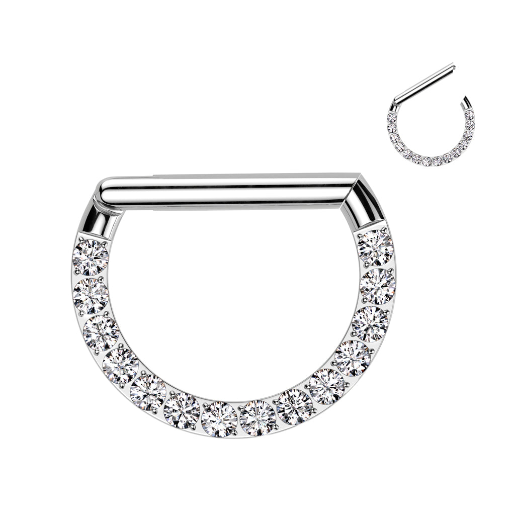 Piercing ring 1.2mm, Titanium Silent Spark – graceful D-shaped titanium clicker (silver)