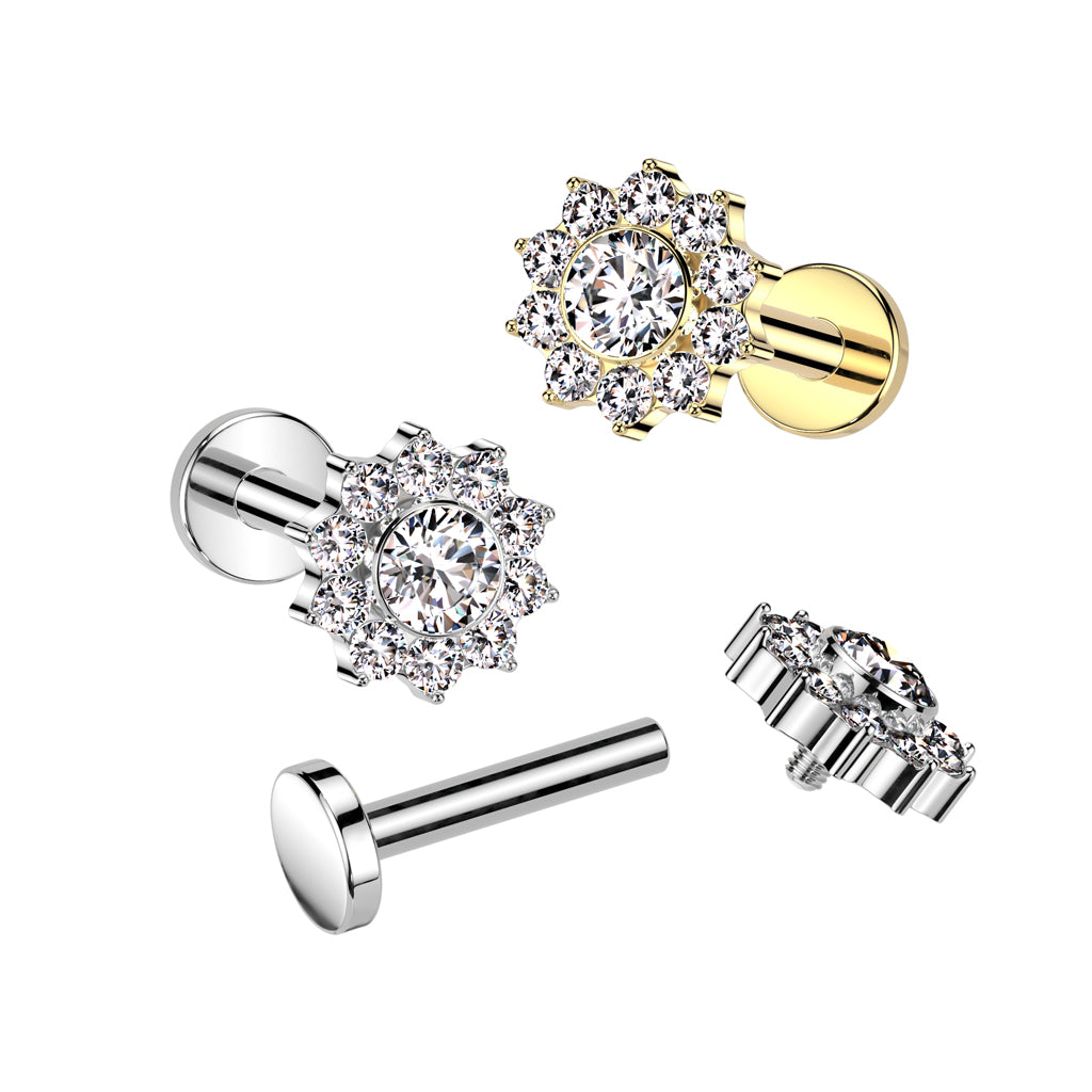 Labret 1.2mm, Titanium Blossom Dot – graceful flower-decorated titanium jewelry (silver)