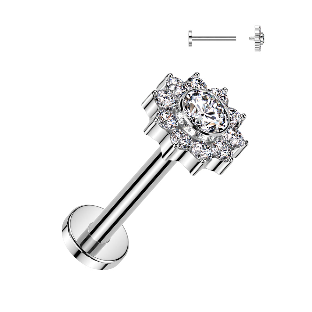 Labret 1.2mm, Titanium Blossom Dot – graceful flower-decorated titanium jewelry (silver)