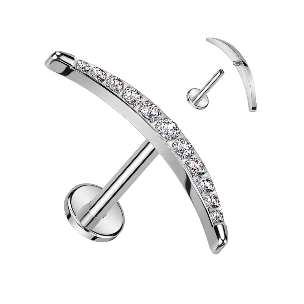 Labret 1,2mm, Titanium Arc Spark – kaareva kristallikoru titaanista (hopea)