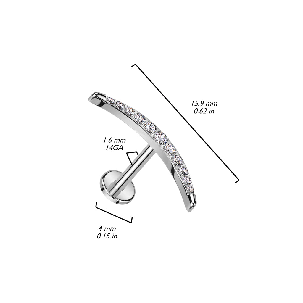 Labret 1.2mm, Titanium Arc Spark – curved crystal jewelry made of titanium (gold