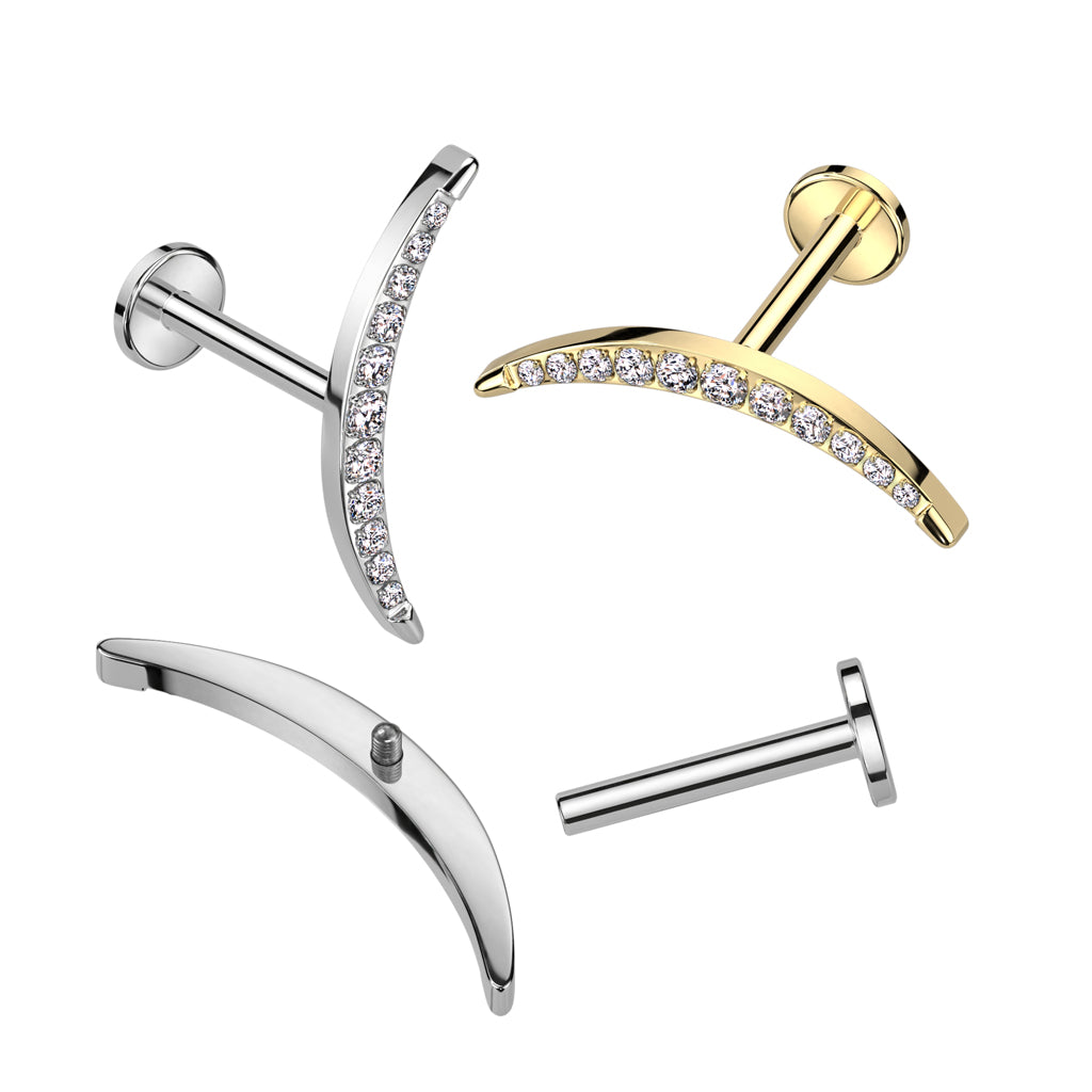 Labret 1.2mm, Titanium Arc Spark – curved crystal jewelry made of titanium (gold