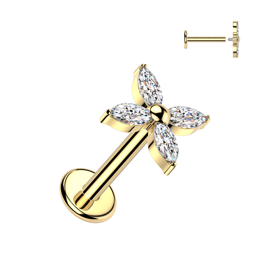 Labret 1.2mm, Titanium Bloomlet – small titanium jewelry with flower decoration (gold)