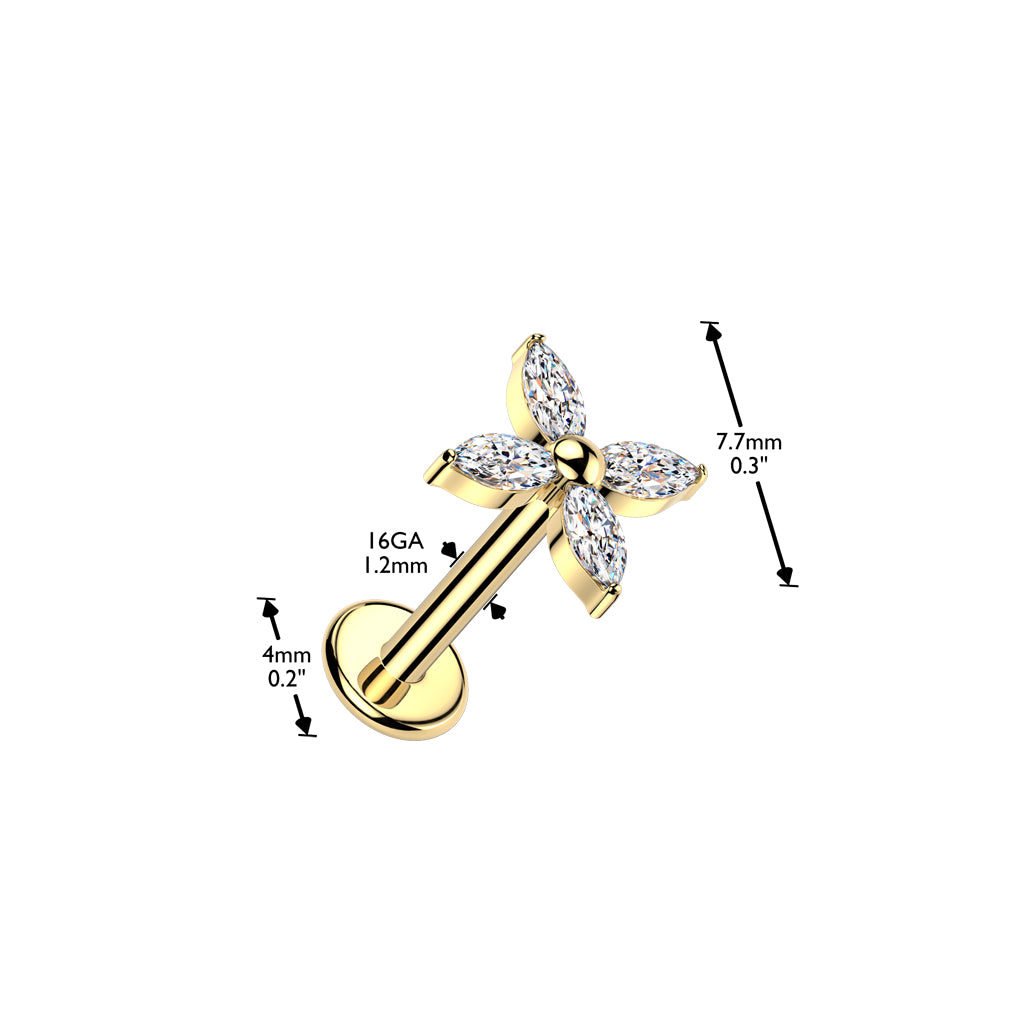 Labret 1.2mm, Titanium Bloomlet – small titanium jewelry with flower decoration (gold)