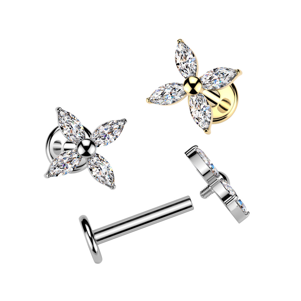 Labret 1.2mm, Titanium Bloomlet – small titanium jewelry with flower decoration (gold)