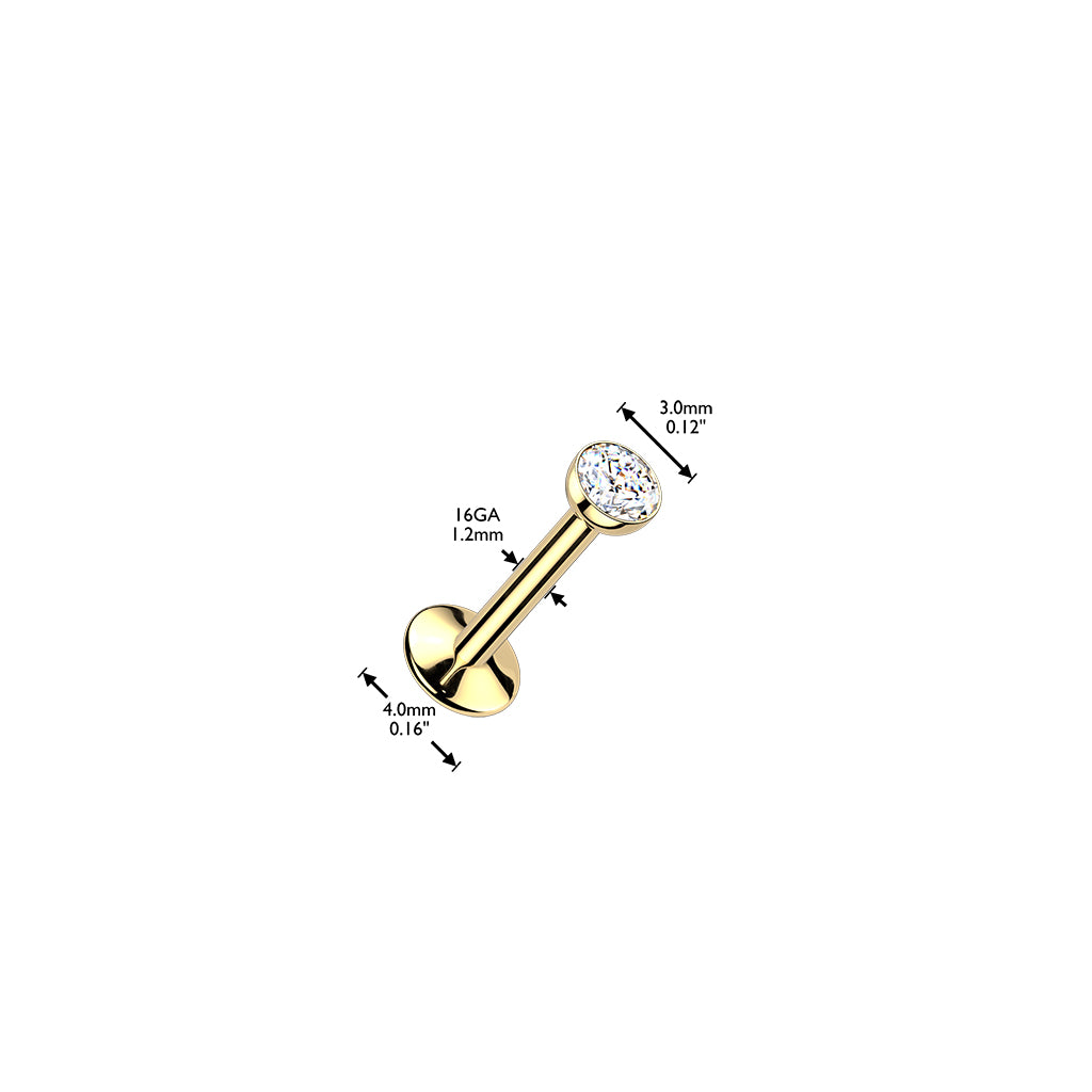 Titanium labret, CZ Convex Basic glitter labret with 3mm ball (gold)
