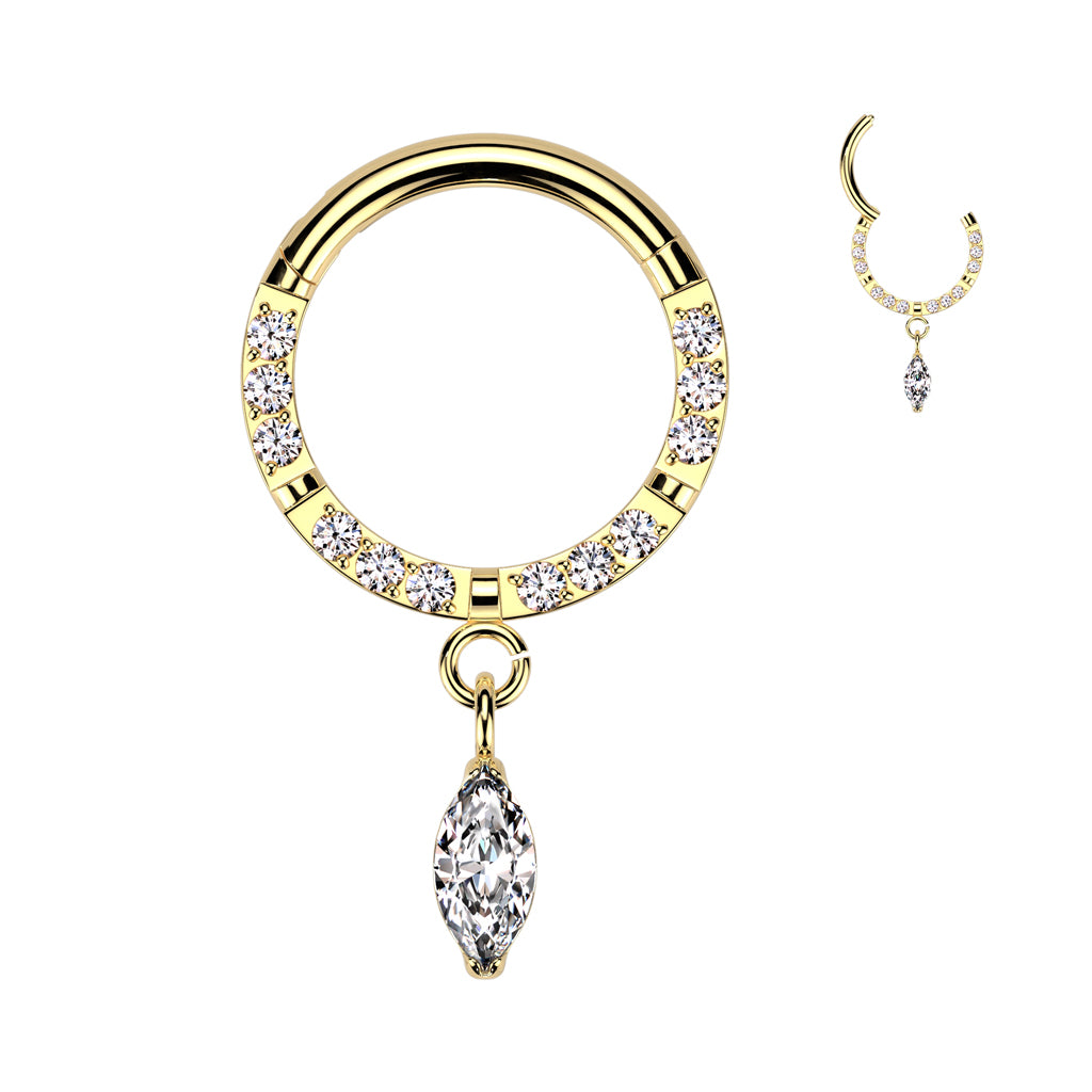 Piercing ring 1.2mm, Titanium Drop Charm – titanium jewelry with a hanging decoration (gold)