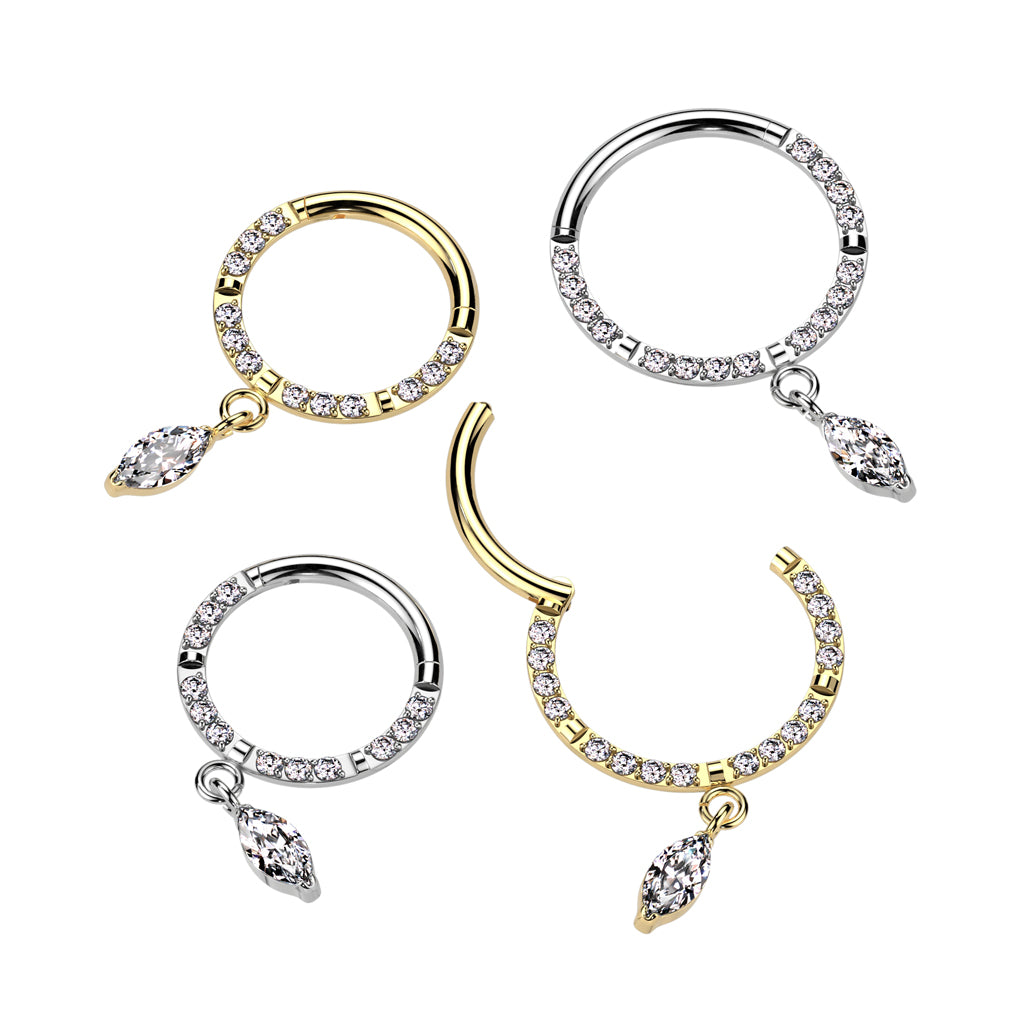Piercing ring 1.2mm, Titanium Drop Charm – titanium jewelry with a hanging decoration (gold)