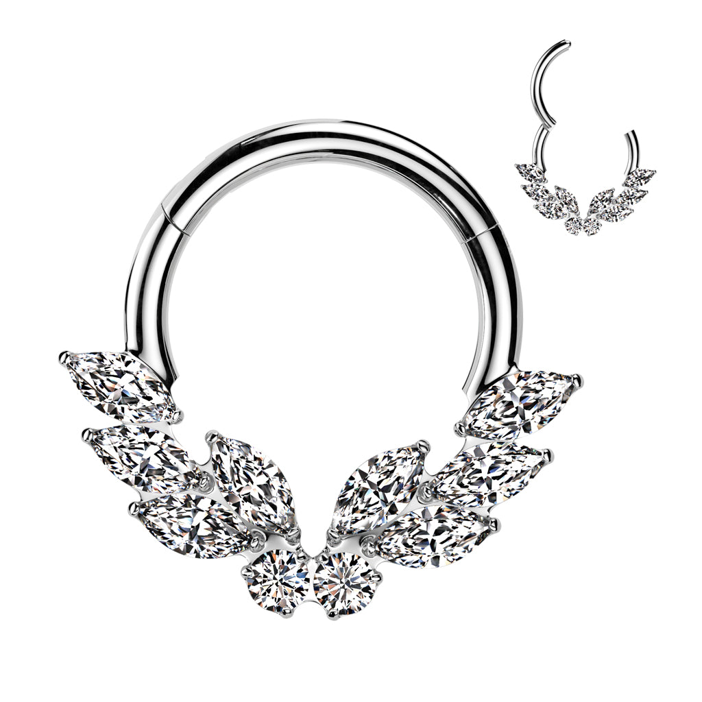 Piercing ring 1.2mm, Titanium Crystal Bloom – crystal decorated clicker (silver)