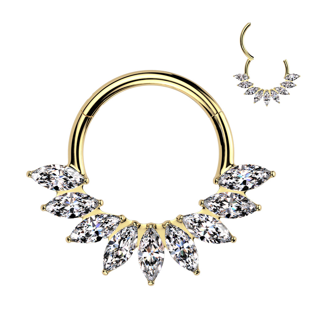 Piercing ring 1.2mm, Titanium Crystal Fan – fan-decorated titanium clicker (gold)
