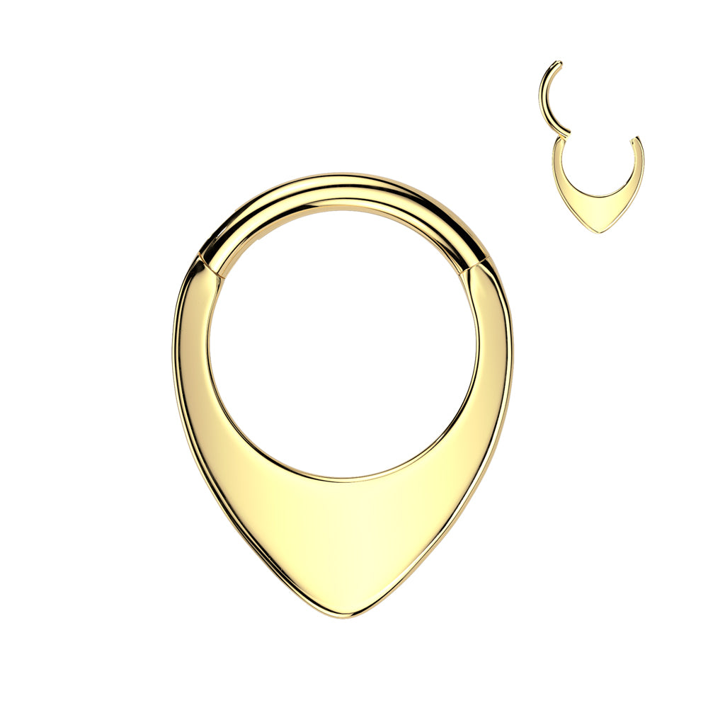 Piercing ring 1.2mm, Titanium Dew Drop – drop-shaped titanium clicker (gold)