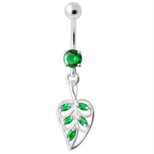 Titanium navel ring, dark green navel ring with Magnolia leaf decoration