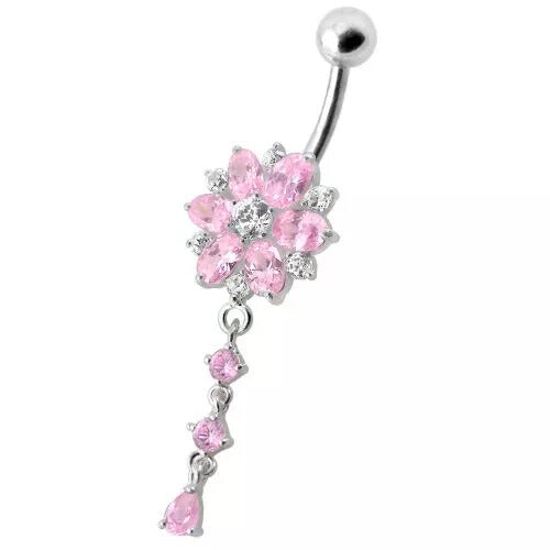 Roikkuva titaaninen napakoru vaaleanpunaisilla cubic zirconia -kristalleilla