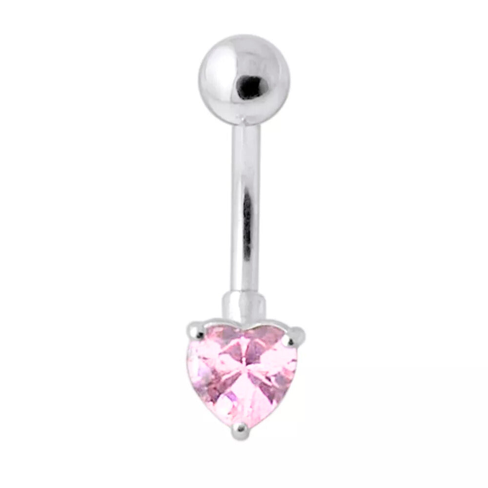 Vaaleanpunainen Sofia-titaaninapakoru sydämenmuotoisella cubic zirconia -kivellä.