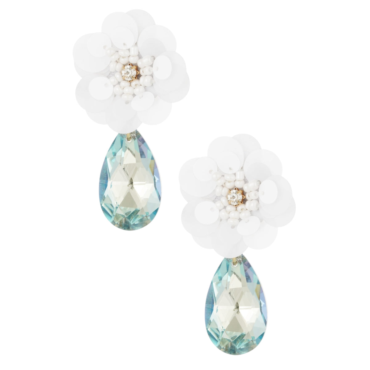 FRENCH RIVIERA | Aqua Blossom white flower earrings
