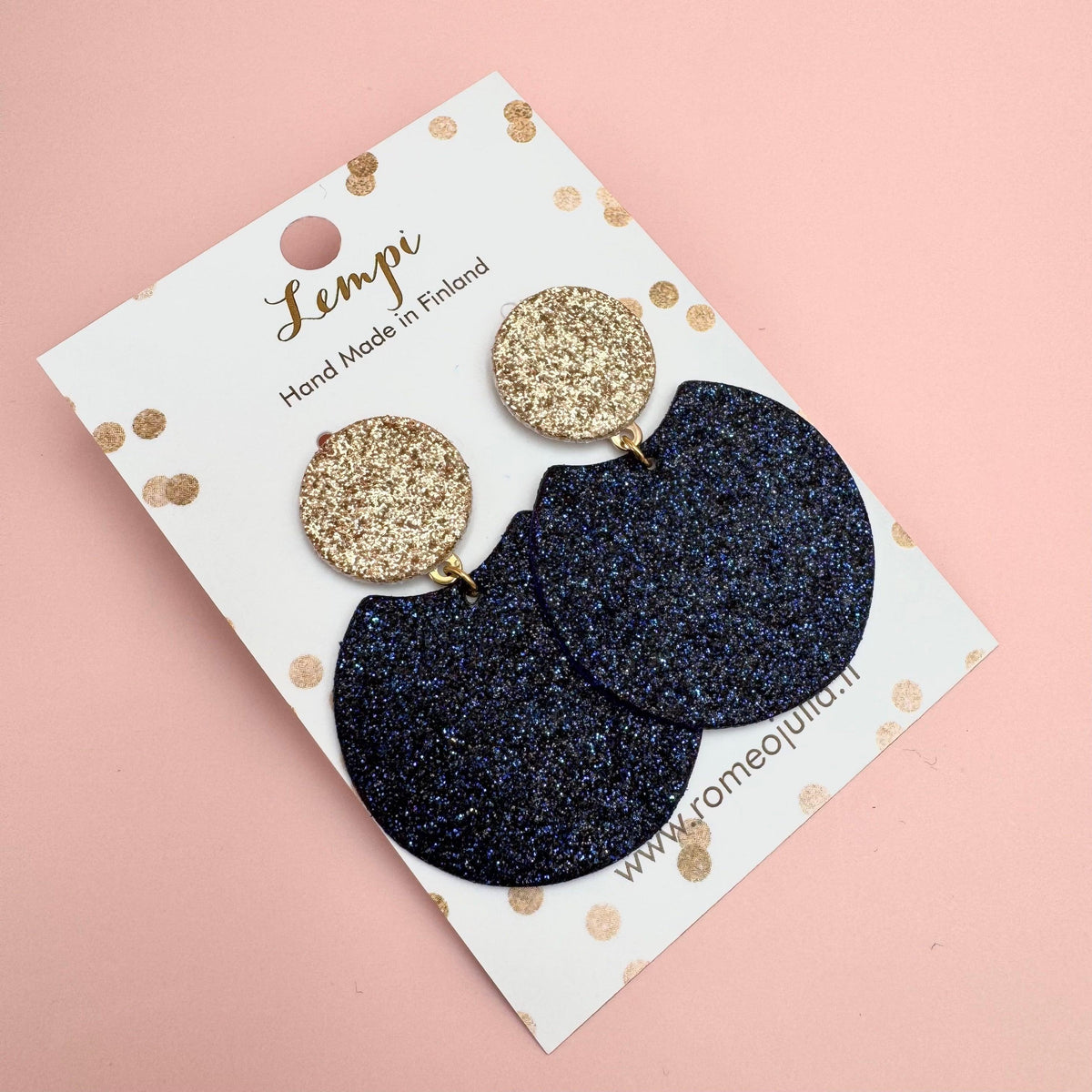 LEMPI® earrings, Tilda size M (midnight blue & gold glitter)