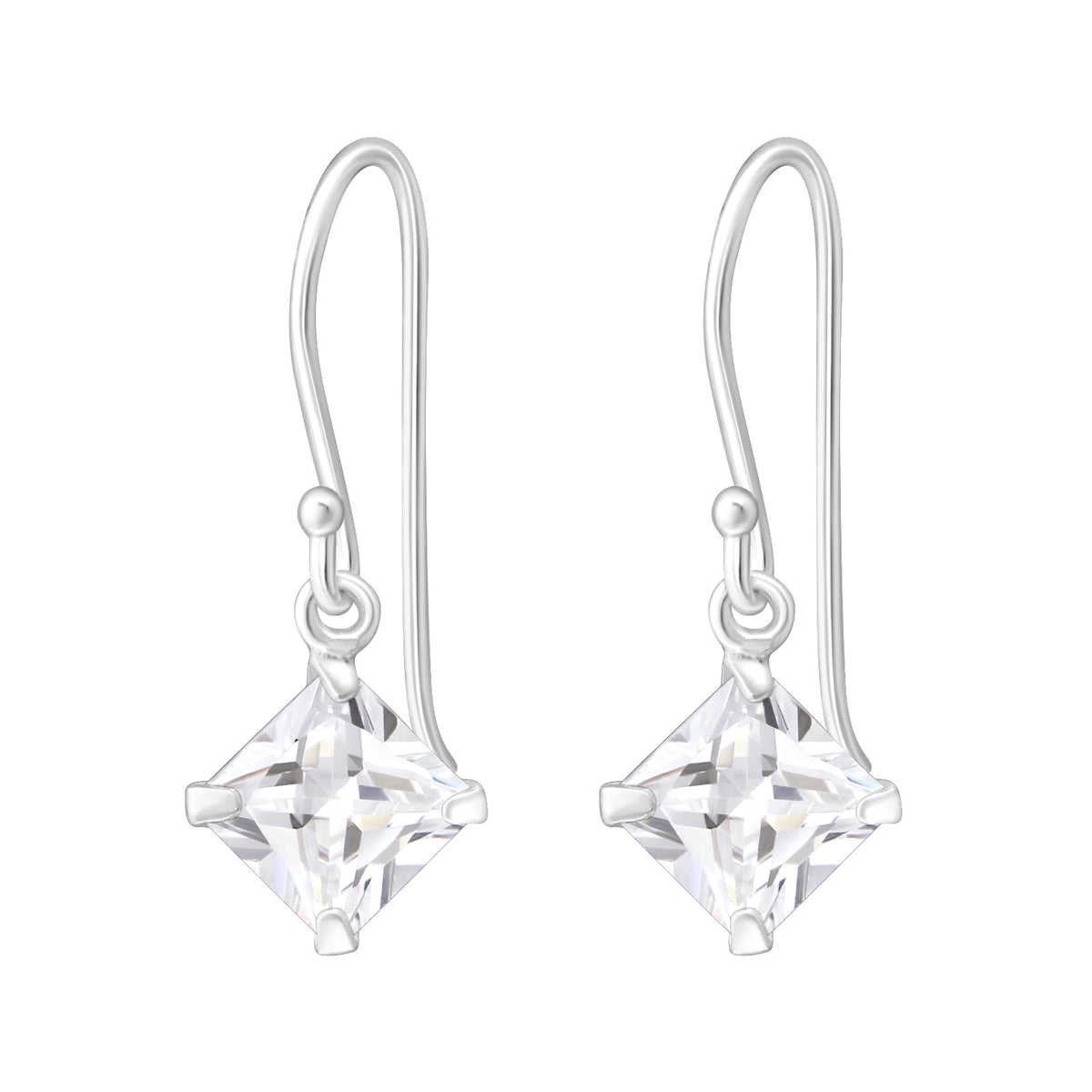 Silver earrings, Clear Cubic Zirconia square
