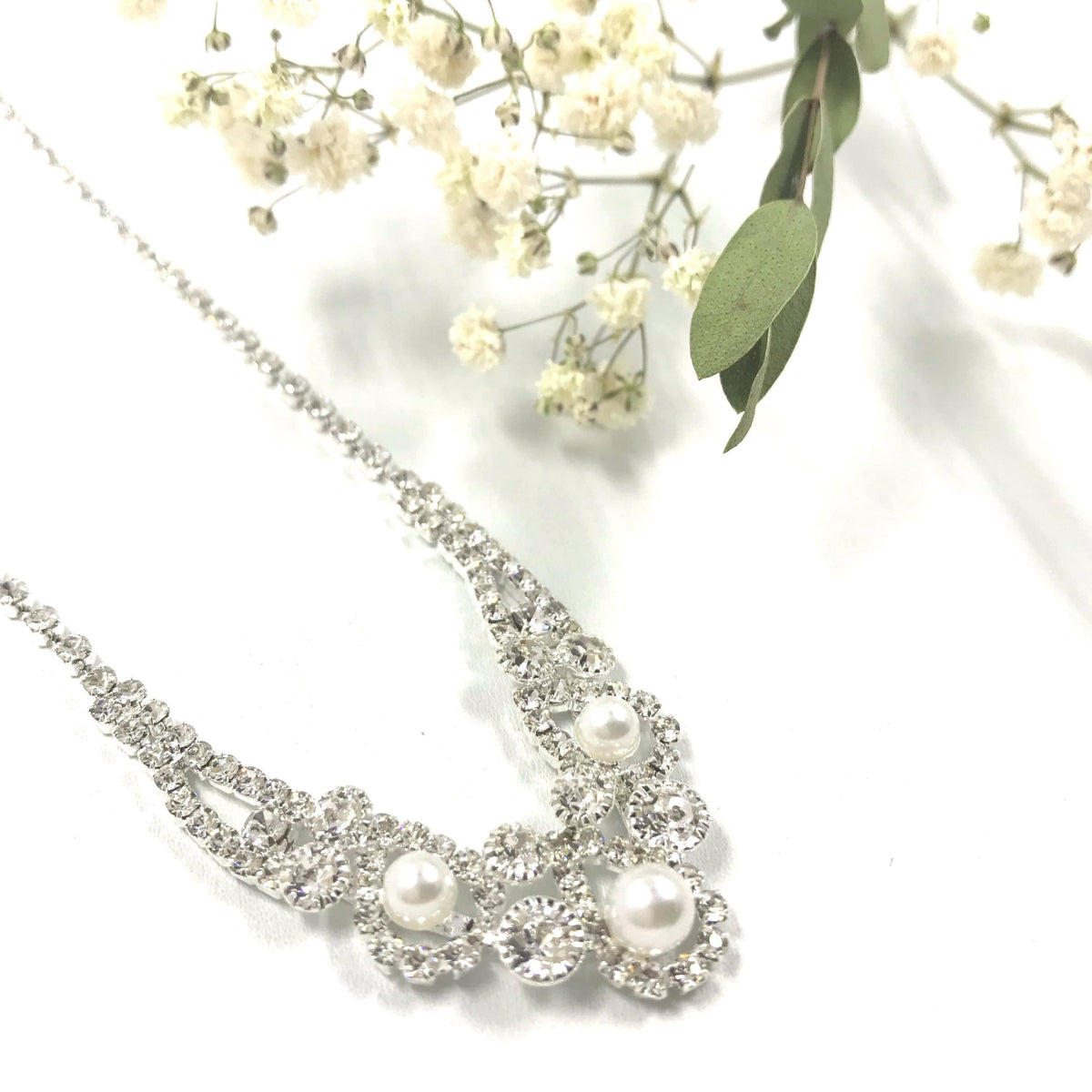 Rhinestone necklace, Beautiful Pearls (available in two colors)