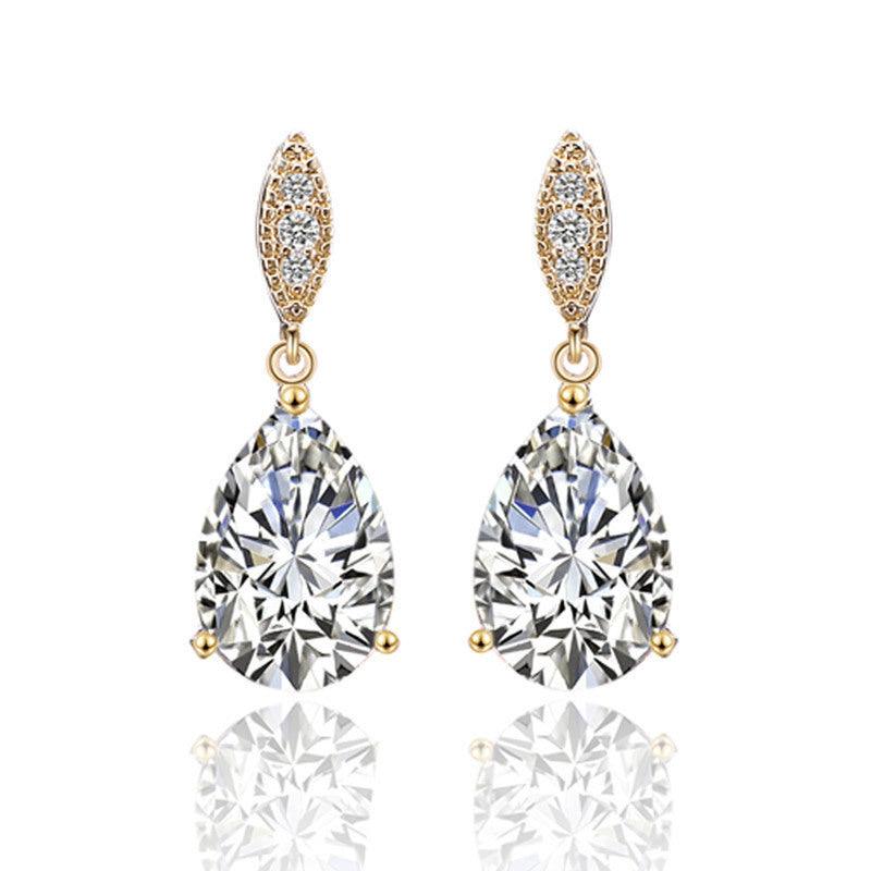 Party earrings, ROMANCE/Graceful Teardrop Earrings with CZ (gold)