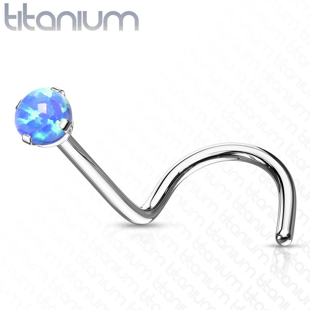 Nenäkoru, nenänappi Implant Grade Titanium Prong Set Opal in Blue