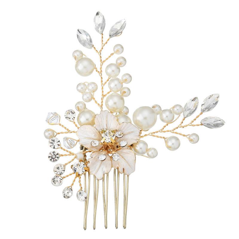 Hair accessory, ROMANCE | Emma -gold-tone flower hair comb with pearl