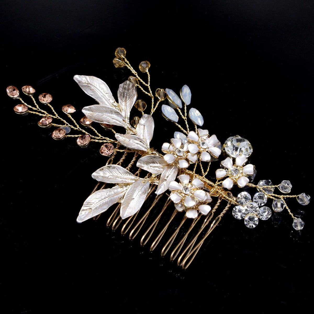 Hair ornament, hair comb/ROMANCE, Pink Champange Flowers in Rosegold