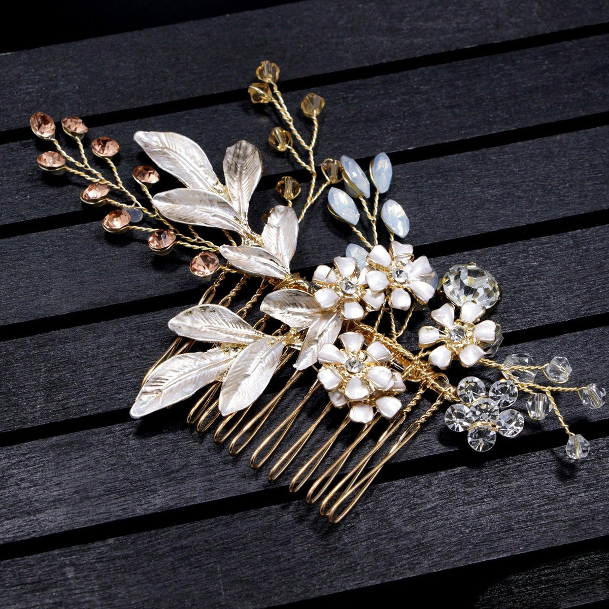 Hair ornament, hair comb/ROMANCE, Pink Champange Flowers in Rosegold