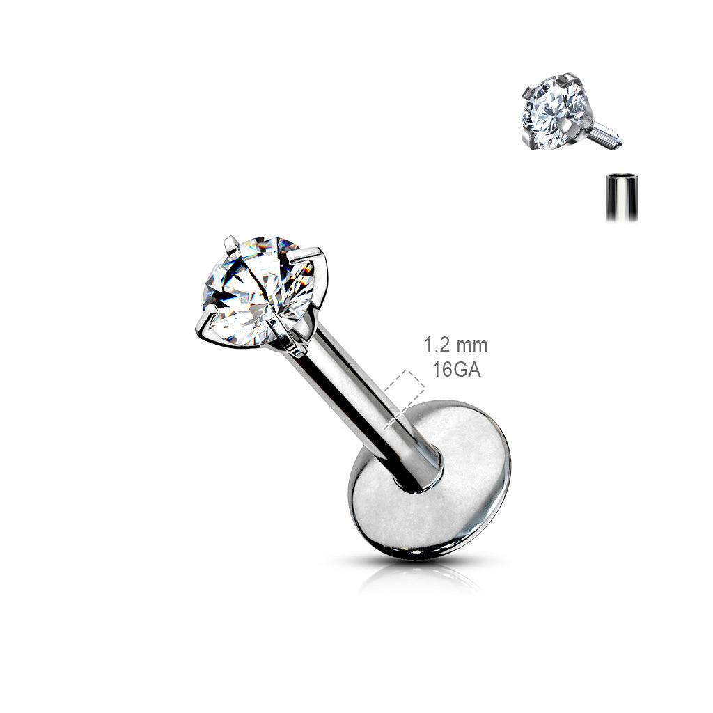 Cartilage jewelry/tragus jewelry, Titanium Round Large 4mm CZ