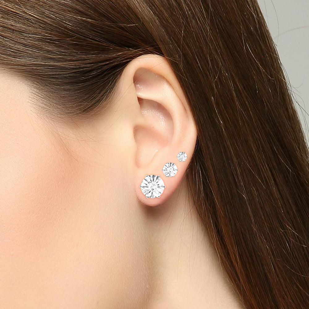Kirurginteräsnapit, Basic Round Steel Earstuds with CZ -kirkkaat napit
